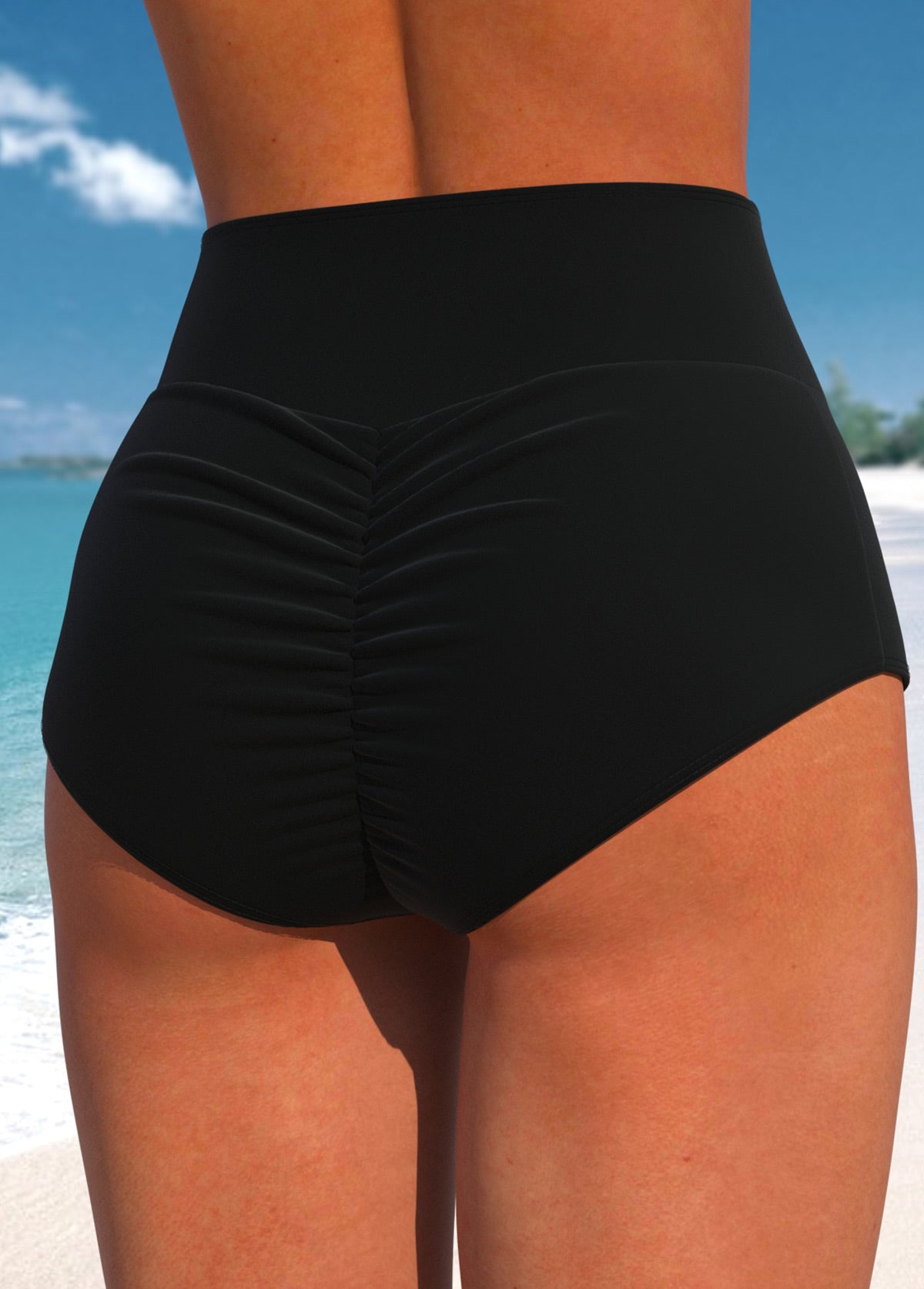 Wide Waistband High Waisted Black Bikini Bottom