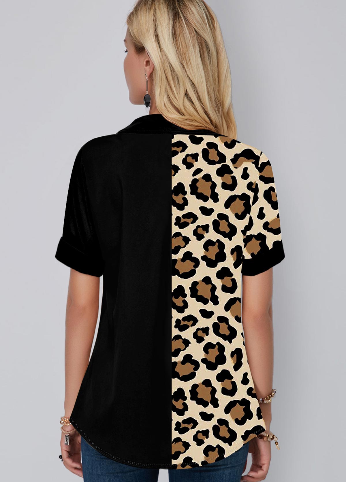 Leopard Print Button Up Chest Pocket Blouse
