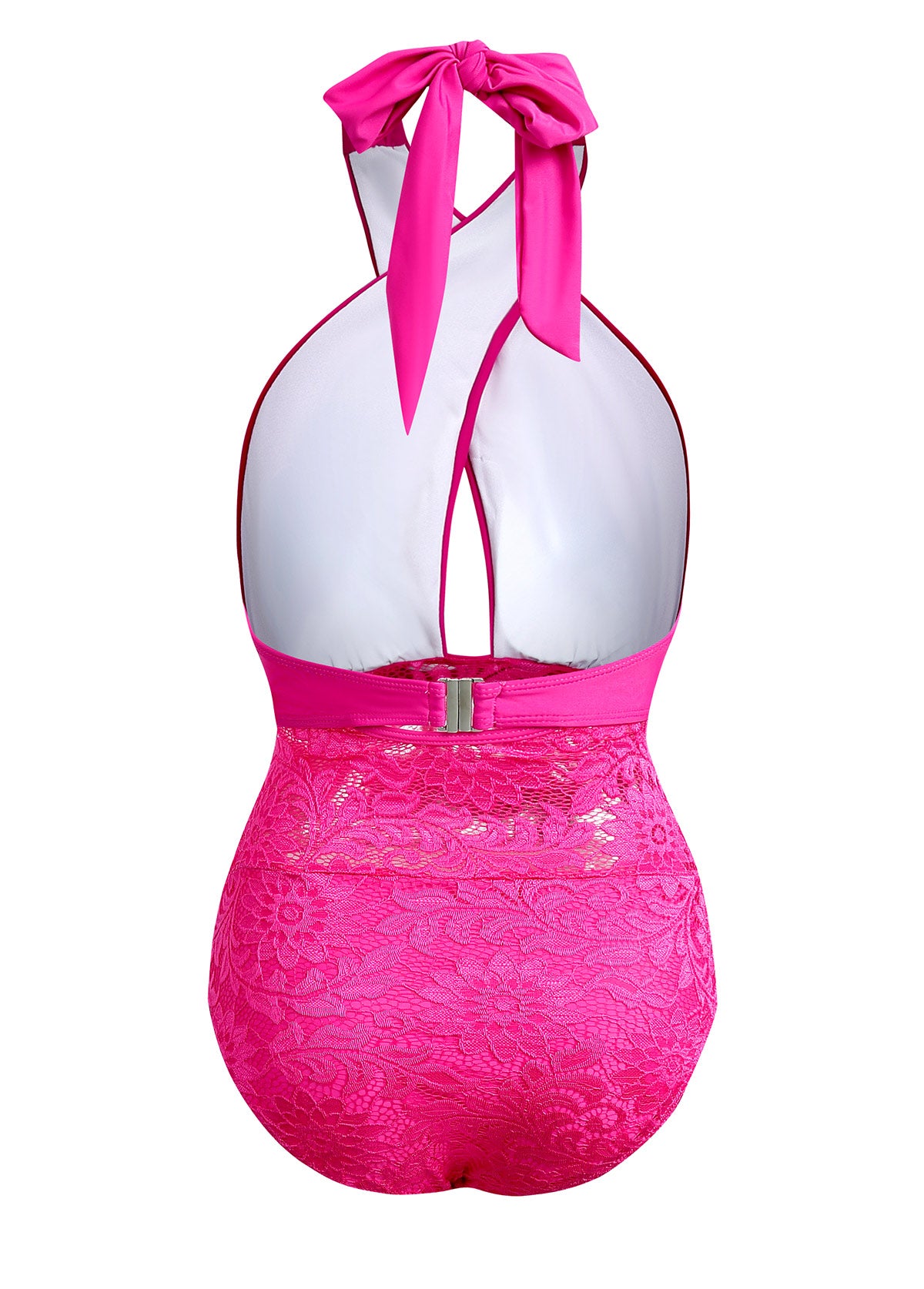 Cross Halter Lace Stitching Rose Red One Piece Swimwear