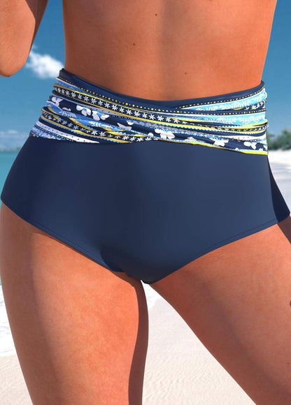 High Waisted Floral Print Navy Bikini Bottom