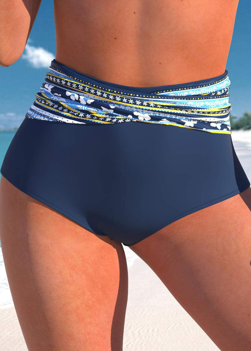 High Waisted Floral Print Navy Bikini Bottom
