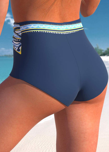 High Waisted Floral Print Navy Bikini Bottom
