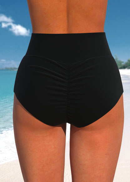 Wide Waistband High Waisted Black Bikini Bottom