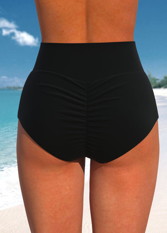 Wide Waistband High Waisted Black Bikini Bottom