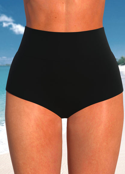 Wide Waistband High Waisted Black Bikini Bottom