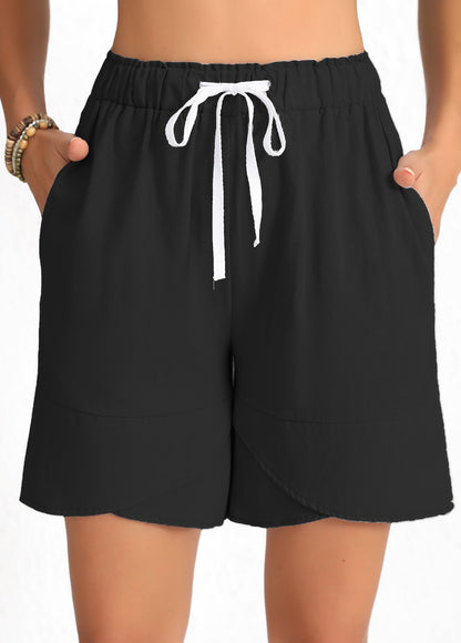 Black Drawstring Elastic Waist High Waisted Shorts