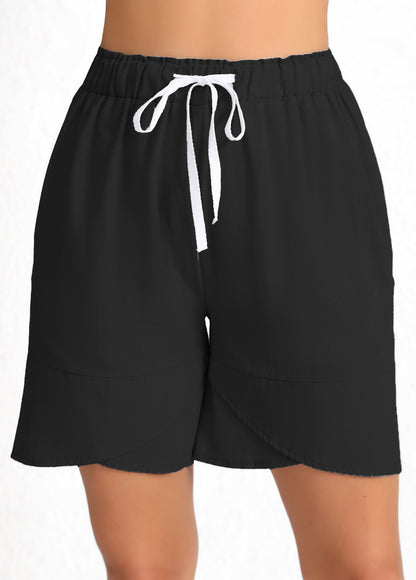 Black Drawstring Elastic Waist High Waisted Shorts