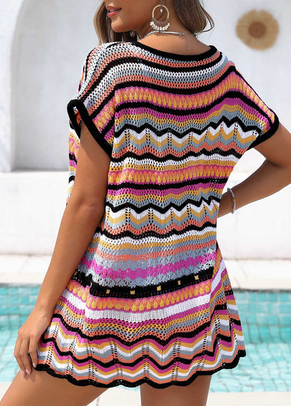 Striped Hollow Out Multi Color Cover Up