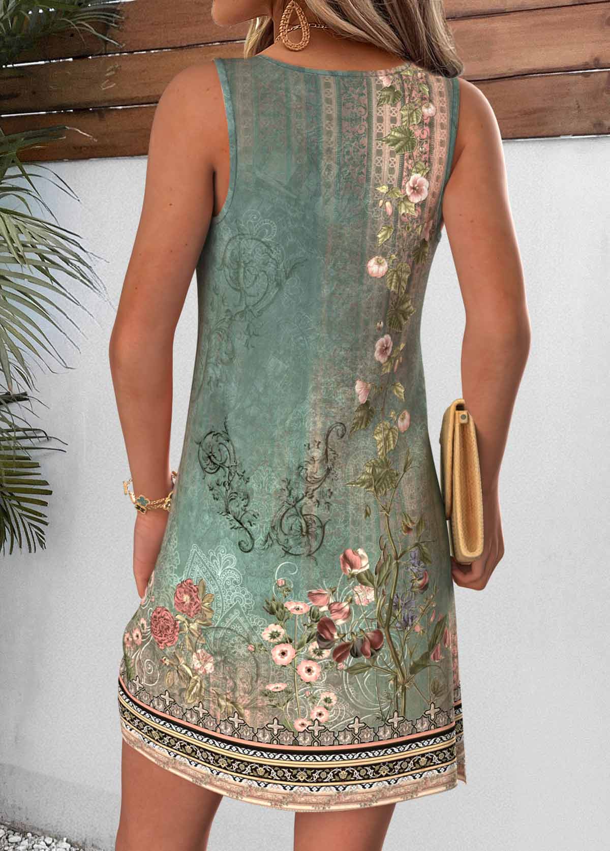 Floral Print Short Tummy Coverage Sleeveless Dress