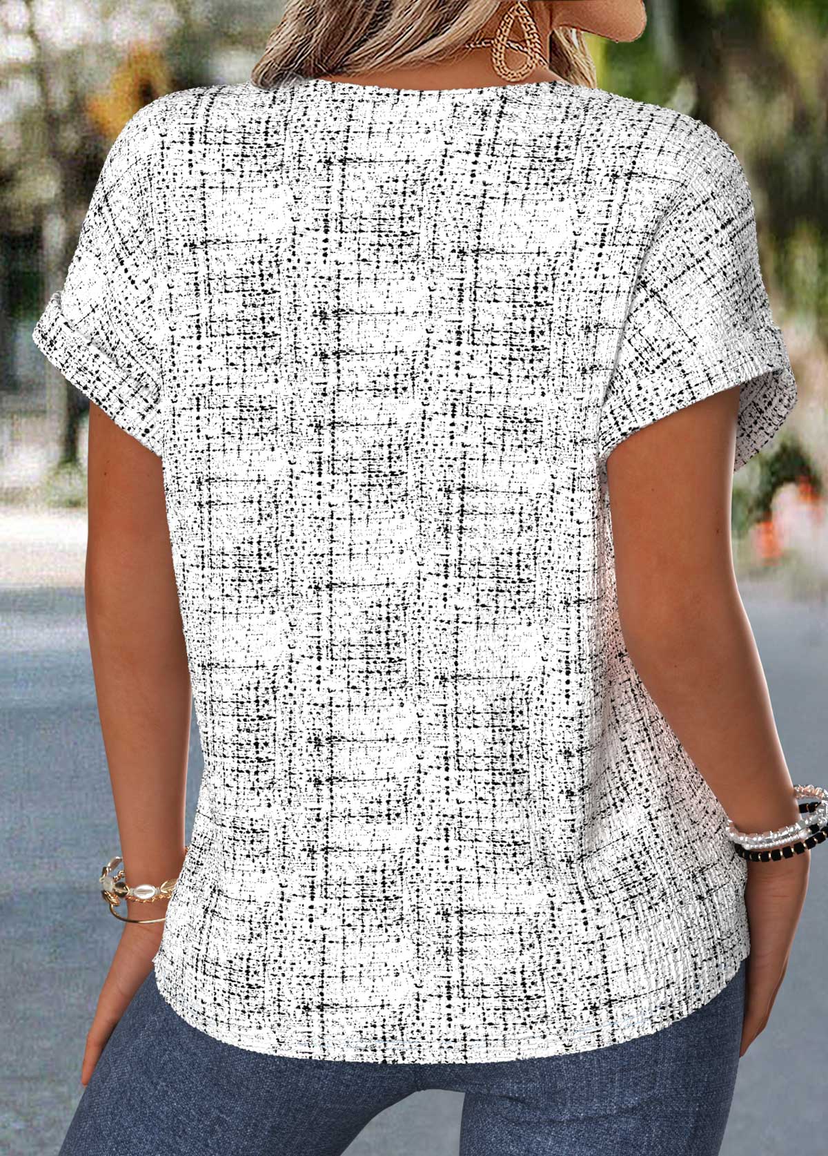 Floral Print Tummy Coverage Short Sleeve Blouse