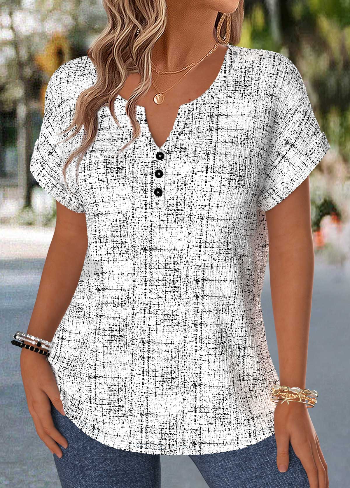 Floral Print Tummy Coverage Short Sleeve Blouse
