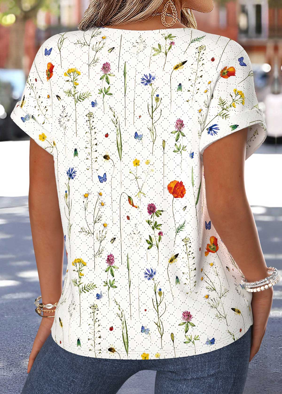 Floral Print Tummy Coverage Short Sleeve Blouse