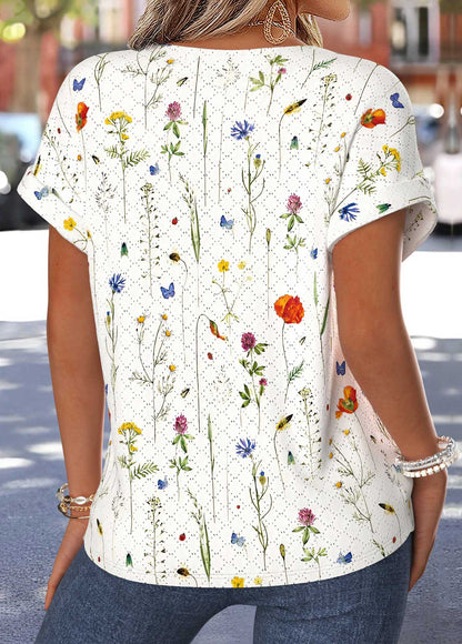 Floral Print Tummy Coverage Short Sleeve Blouse