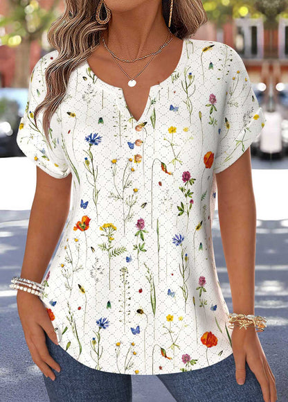 Floral Print Tummy Coverage Short Sleeve Blouse