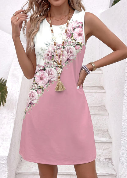 Multi Color Floral Print Short Tummy Coverage Sleeveless Dress