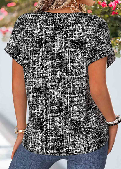 Floral Print Tummy Coverage Short Sleeve Blouse