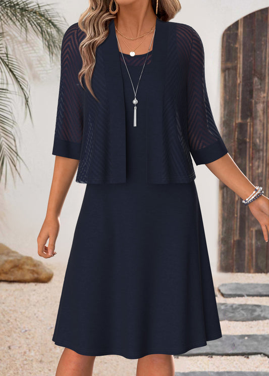 Navy Tummy Coverage Half Sleeve Dress and Cardigan